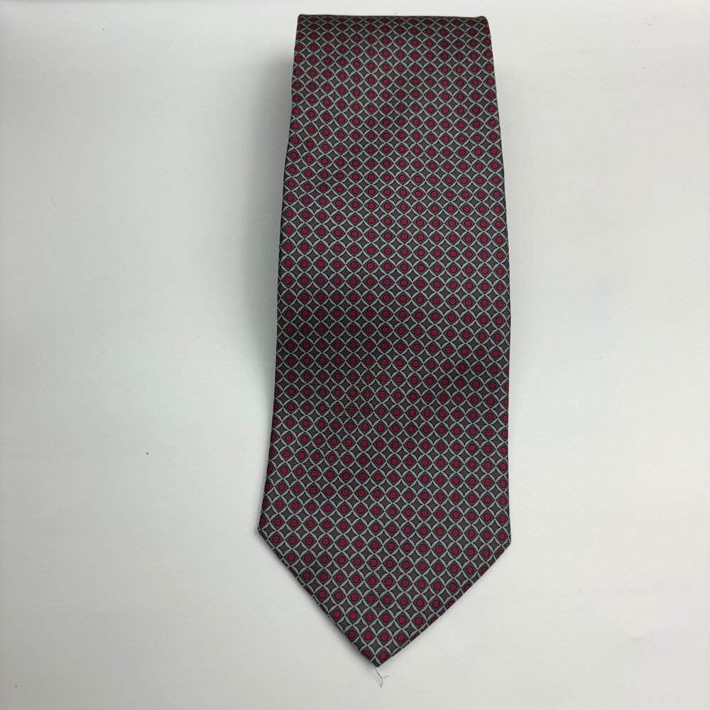 Brooks Brothers Necktie Mens OS Red Silver Geometric Medallion Silk Makers USA